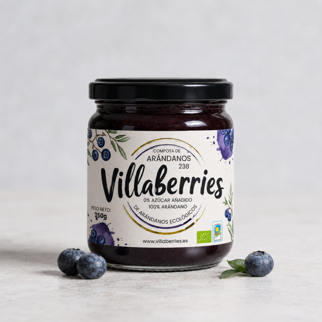 Compota 100 % arándano ecológico Villaberries con arándanos frescos