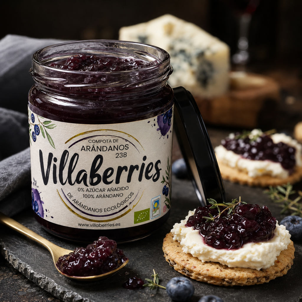Compota 100 % arándano ecológico Villaberries elaborada con fruta concentrada
