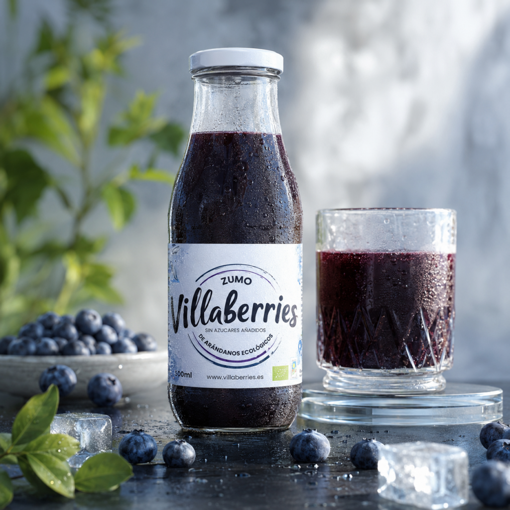 Zumo de arándanos Villaberries sin azúcar añadido en botella de 500 ml